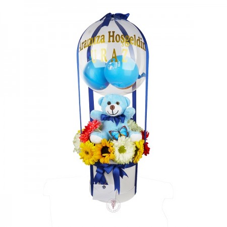 Kutuda Peluş ve Balonlu Bebek Aranjmanı